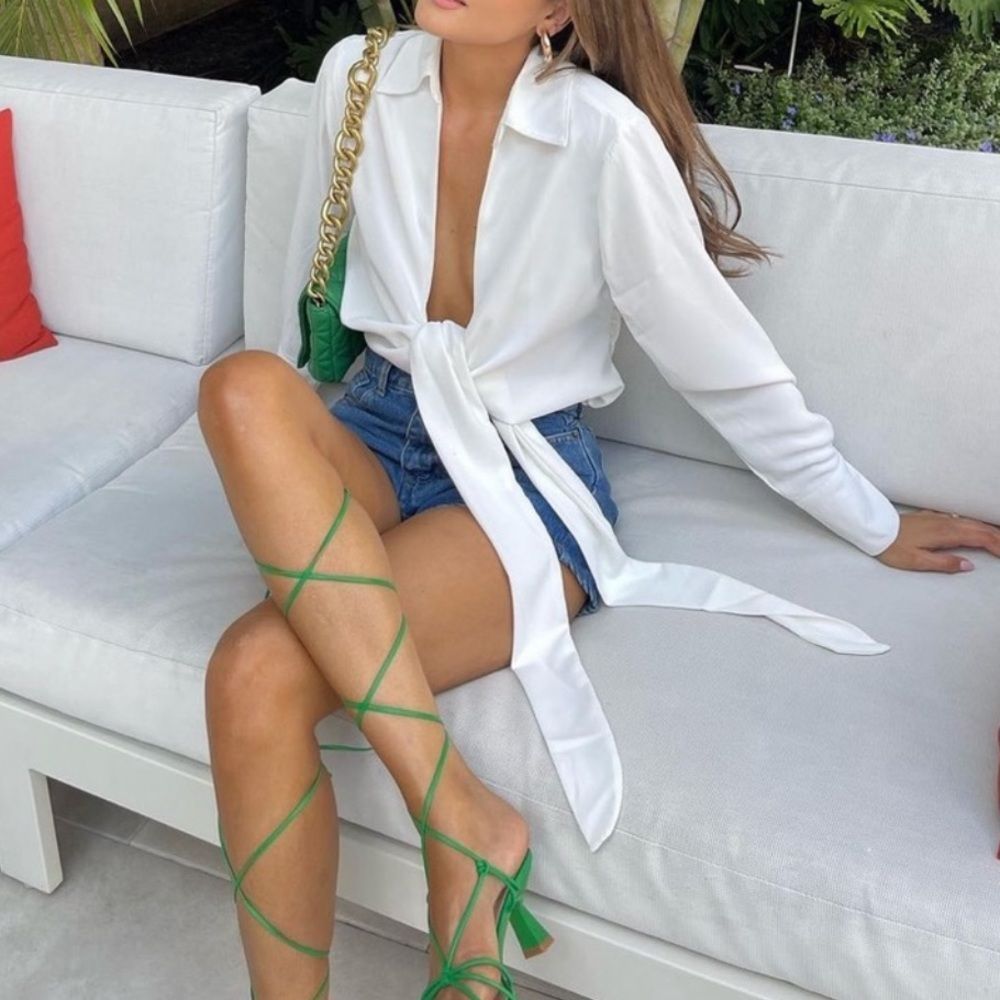 Zara Satin Effect White Wrap Top(Size Large))